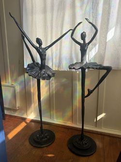 Pair of 45" Tall Cast Iron Ballerina Floor Statues – Heavy Sculptural