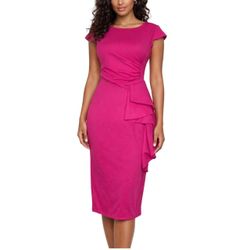 FHQ Collection Women's Pink Cinched Waist Ruffle Accent Maxi Dress Sz Large