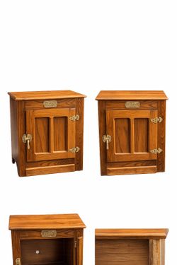 Vintage Oak Icebox Style End Tables / Nightstands – Matching Pair