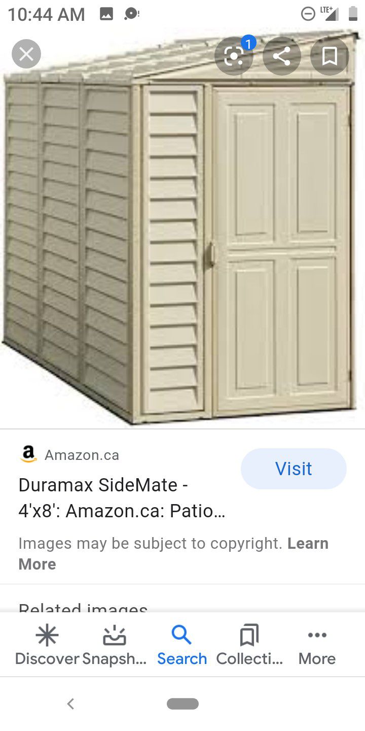 Duramax "Sidemate" 4ftX8ft Vinyl Storage Shed. Brand new