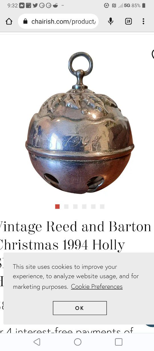 Reed & Bell Sterling Silver Holly Bell 1994