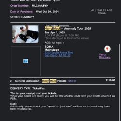 HARRY MACK TICKETS !!!!
