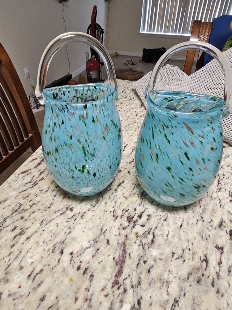 Set Of 2 Blown Glass Vases Brand New