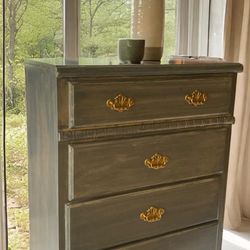 Distressed Dresser With Gold Accents