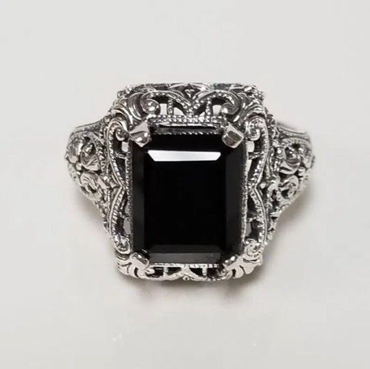 Silver Inlaid Black Ring