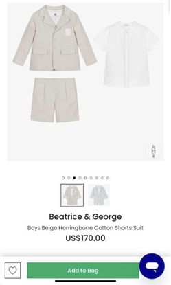Beatrice & George Beige Herringbone Boys Cotton Shorts Suit
