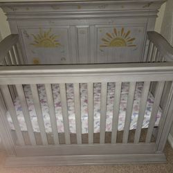 Baby Caché Crib Greyish Tone Wood w/ Mattress & Extras