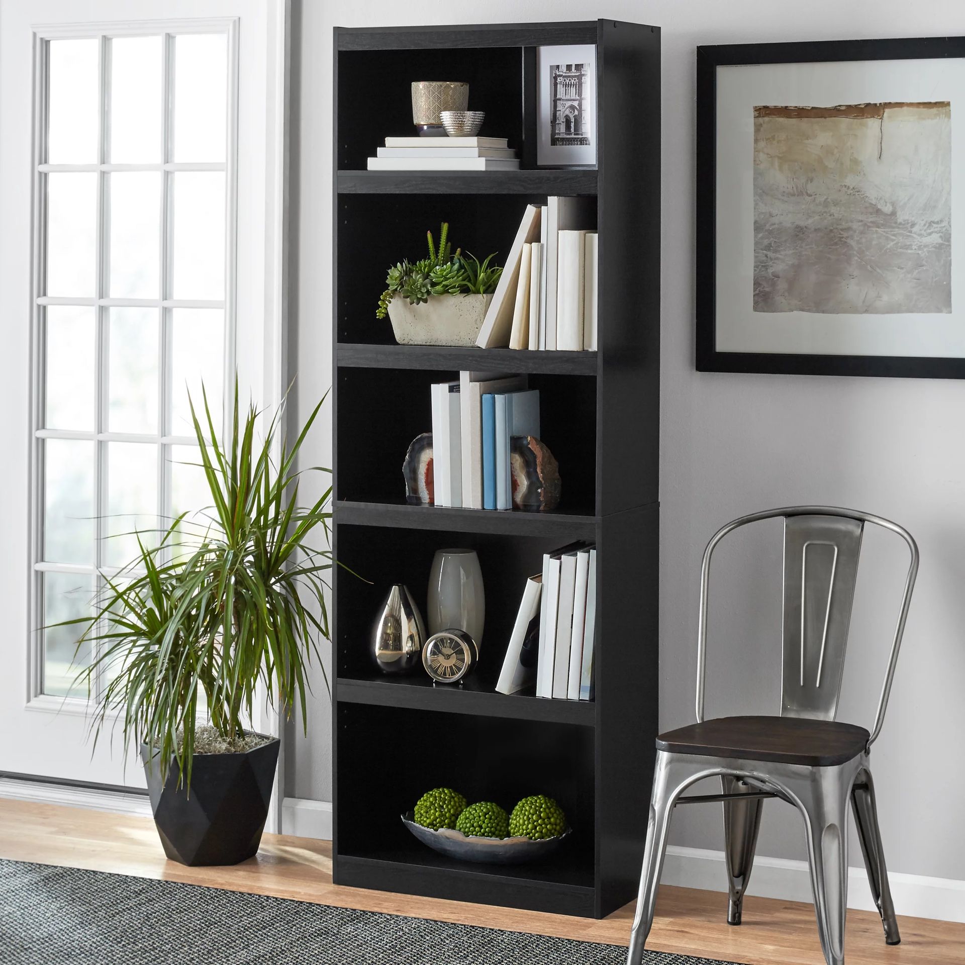Mainstays Framed 5-Shelf Bookcase, True Black Oak True Black Oak - 24.57" x 11.69" x 71.34"