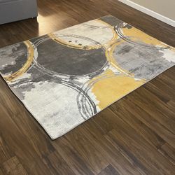 Yellow Area Rug, Contemporary Circles Design, Non-Shedding Carpet for Living Room  5”X7”