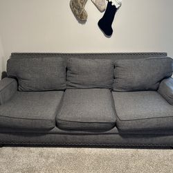 Dark Gray/Charcoal Sofa with Silver Round Stud Design (Pick Up Available week of 1/24-1/30)