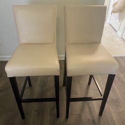 2 Crate & Barrel Lowe Leather Bar Stools 