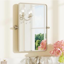 Keonjinn Brushed Nickel Pivot Mirror Bathroom, 20x30 In Tilt Mirror Bathrooms For Over Sink, Rounded Corner Modern Pivot Rectangle Mirrors, Metal Fram