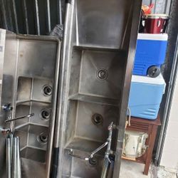 75"W STAINLESS STEEL 3 COMPARTMENT SINK with FAUCET and DRAINBOARDS