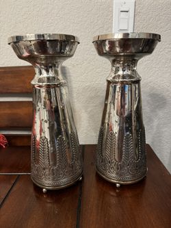Pottery Barn Candle Silver Pedestals 