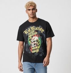 NEW Ed Hardy T-Shirt Men’s LARGE Black Short Sleeve Distressed NWT