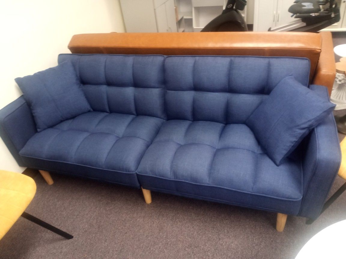 Blue Sofa / Futon With Pillows 