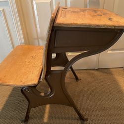 Antique Student Desk With Folding Bench Seat