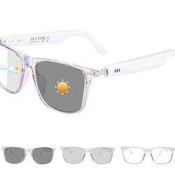  Bluetooth Glasses for Men & Women, Photochromic Sunglasses, Smart Glasses with Speaker，Hand-Free Call Music Glasses, IPX5 Waterproof Unisex Audio Eye