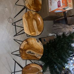 4 Wooden Bar Stools 