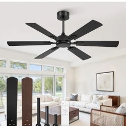 Ceiling Fan 52 in. No Light, 6 Speeds, Remote, In/Outdoors, Black/Beige Reverse, Timer 