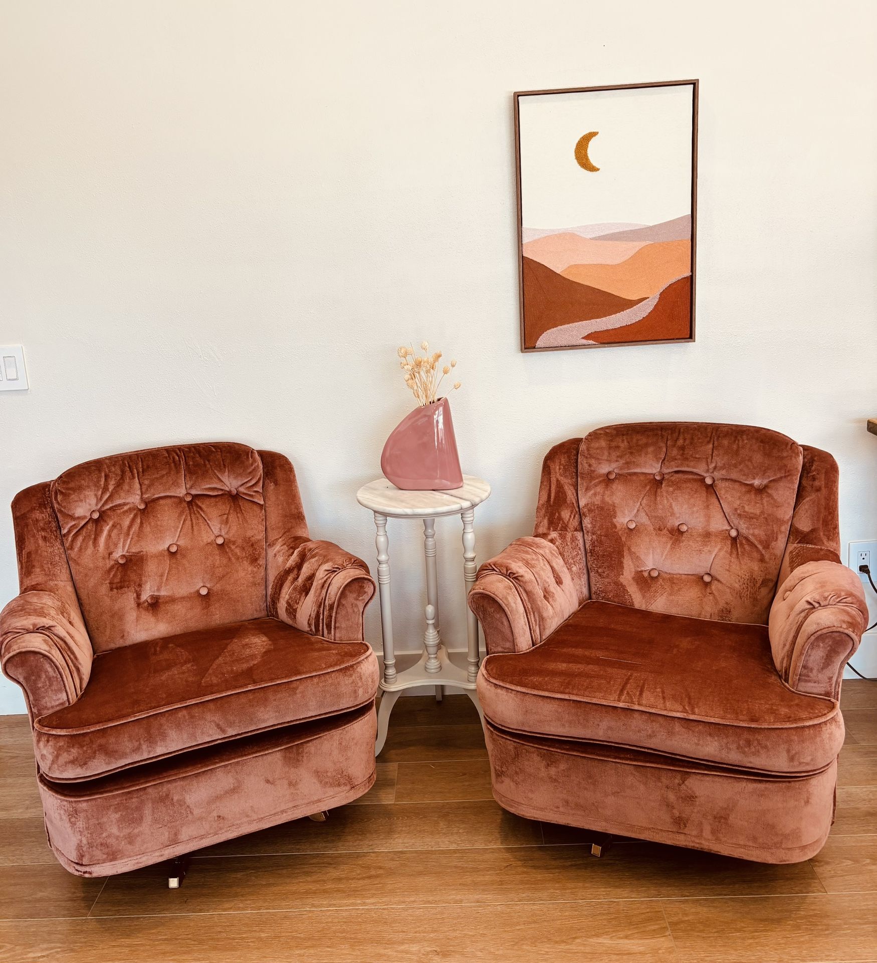 Vintage Swivel Rocking Pink Chairs