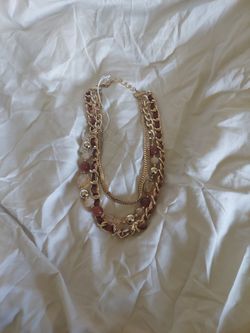 Faux Gold Beaded And Chain Necklace