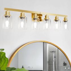 6 Light Gold Bathroom Vanity Light,Bathroom Light Fixtures, 38" Modern Brushed Gold Vanity Lighting Fixtures for Bathroom Over Mirror, Gold Sconces Wa