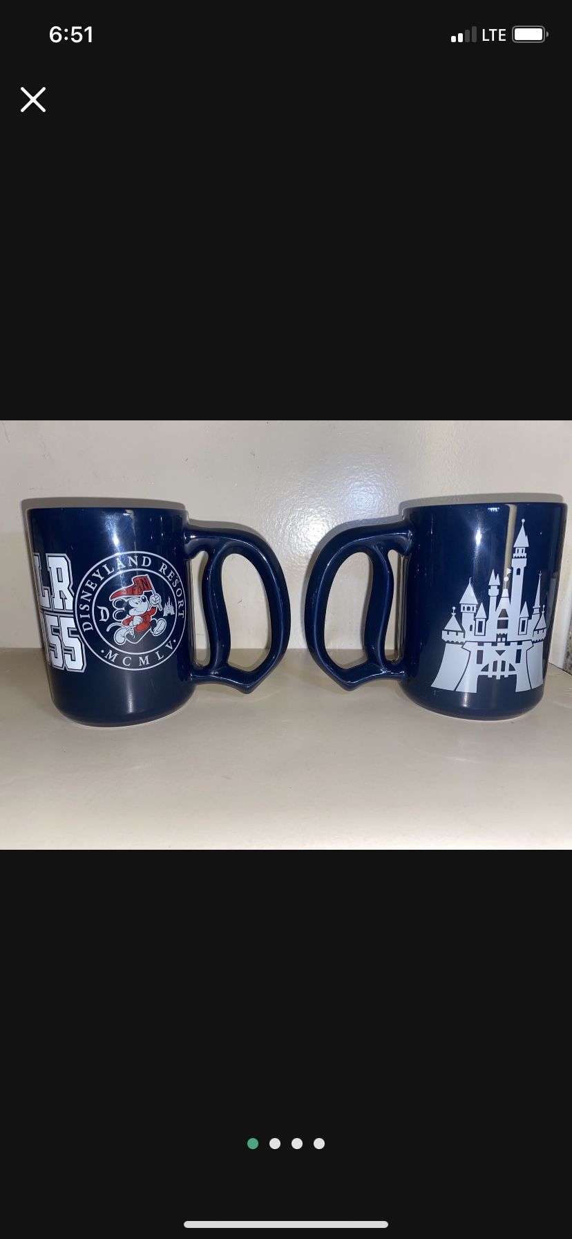 (2) Disneyland resort 60th Anniversary "D" Handle blue Mug 1955 MCMLV Mickey Mouse