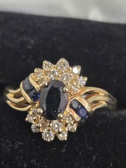 Diamond sapphire ring 14kt gold