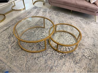 Gold Nesting Coffee Table Set with Glass Tops