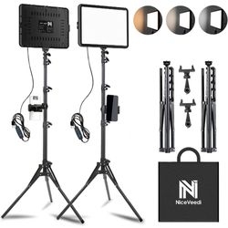 2-Pack LED Video Light Kit, NiceVeedi Studio Light, 2K Dimmable Photography Lighting Kit with Tripod Stand&Phone Holder, 73" Stream Light for 