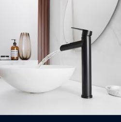 BWE Matte Black Vessel 1-handle WaterSense Waterfall black and nickel F3B