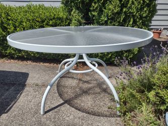 Outdoor Table with Light Blue Metal Frame