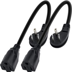 Short Extension Cord 2-Pack – Flat Plug 45°, Space Saving, Heavy Duty