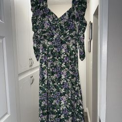ASTR Green Purple Floral Dress XS