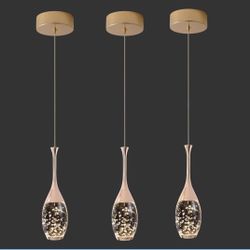 Brand New Modern Gold Pendant Light Fixtures, Crystal Pendant Lights with 3-Color, 3 Light Pendant Lights for Kitchen Island, Restaurants, Dining Room