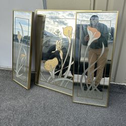 Vintage Windsor Arts Gold Tri Fold Mirrors
