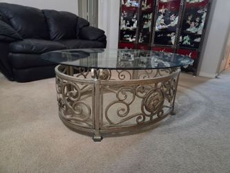 Round Glass Top Wrought Iron Coffee Table