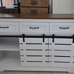 53" Farmhouse Sideboard Buffet Cabinet with 3 Drawers, Coffee Bar Storage for Kitchen, Living Room, Dining Room, 2 Doors & Adjustable Shelf