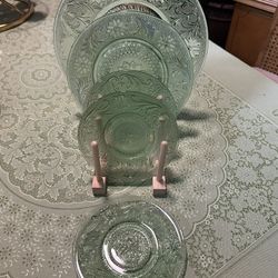 Vintage Tiara Indiana “Chantilly Green” Plates - 5 Plates