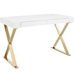 White & Gold office desk console table 47”