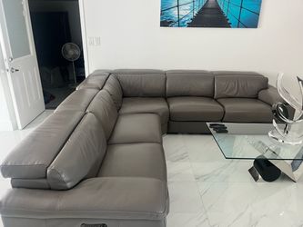 Gray Leather Sectional Sofa