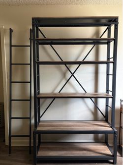 Industrial style bookshelf with detachable ladder with instructions