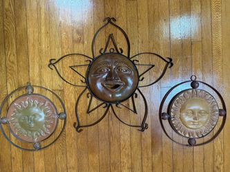 Mexican Clay Folk Art & Wrought Iron Wall Sculptures – Set of 3.  $95-$225