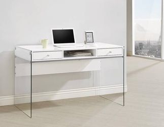 Elegant Modern Writing Desk in White and Glass ONLY $250!!