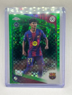 Topps 2025-26 Topps Chrome Dro RC #111 FC Barcelona Green Checker Numbered 23/99