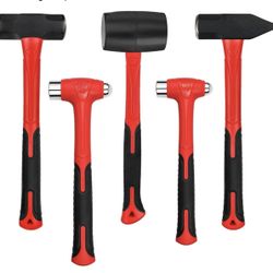 5-Piece Hammer Set, 16oz Ball Peen Hammer | 32oz Ball Peen Hammer | 32oz Rubber Mallet | 3lb Sledge Hammer | 3lb Cross Peen Hammer,Fiberglass Handle &