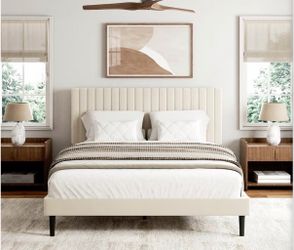 Cream velvet full size bed frame and mattress