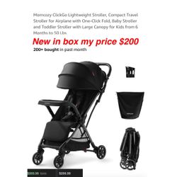 News in box Momcozy ClickGo Lightweight Stroller, Compact Travel Stroller for Airplane with One-Click Fold, Baby Stroller and Toddler Stroller $200 