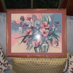 Vintage Needlepoint Floral Arrangement Beautiful! 1980s